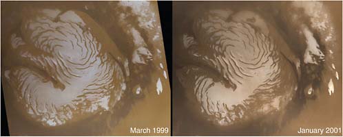 FIGURE 6.19 The north polar cap of Mars in summer. SOURCE: Courtesy of NASA/JPL/MSSS.
