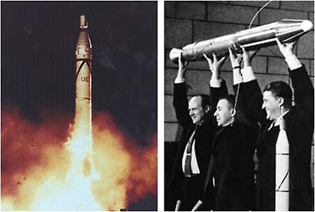 FIGURE 9.6 Explorer 1 was launched on January 31, 1958. SOURCES: (left) U.S. Centennial of Flight Commission, image courtesy of NASA; (right) courtesy of NASA/JPL.