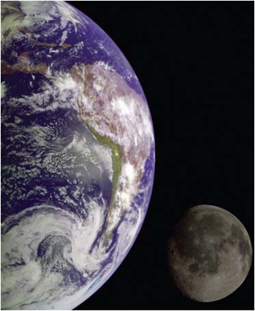 FIGURE 3.8 The Earth–Moon pair is unique. It is the only major twin planet in the solar system, and Earth is the only planet with a surface ocean and life. SOURCE: Courtesy of NASA/JPL.