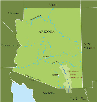 FIGURE 7.2 The San Pedro River watershed is an example of shared water resources across our borders. SOURCE: Dale Turner and The Nature Conservancy; TNC (2010).