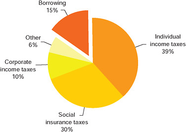 FIGURE 1-6 Federal revenues and borrowing in fiscal 2008.
