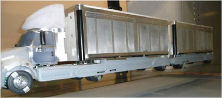 FIGURE 5-17 Laydon double trailer arrangement with trailer skirts and vortex stabilizers on both trailers; SOURCE: Courtesy of Laydon Composites.