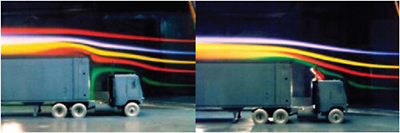 FIGURE 5-3 National Research Council of Canada: Smoke pictures, cab with deflector (right). SOURCE: Cooper (2004), p. 11, Fig. 2. Reprinted with kind permission of Springer Science and Business Media.