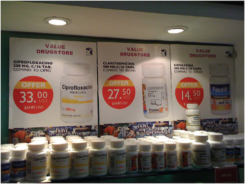 FIGURE WO-18 Over-the-counter availability of antibiotics in the Cancun (Mexico) airport.