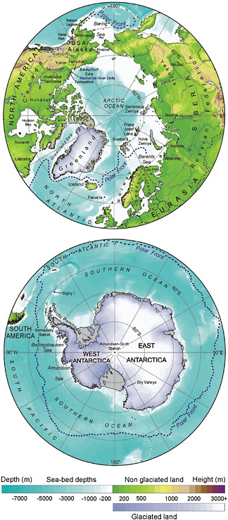 FIGURE 1.1 Map of the Arctic and Antarctic regions. SOURCE: Figure 15.1 in IPCC (2007c).