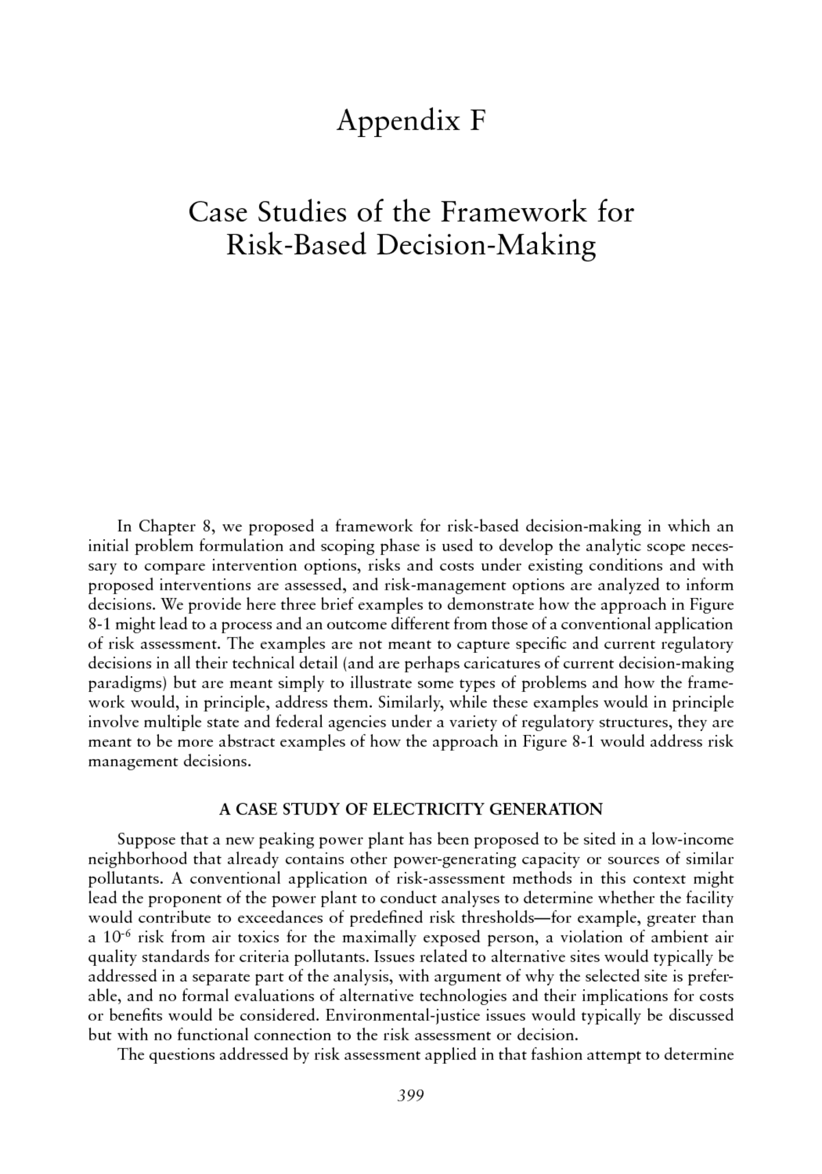 Appendix F: Case Studies of the Framework for Risk-Based ...