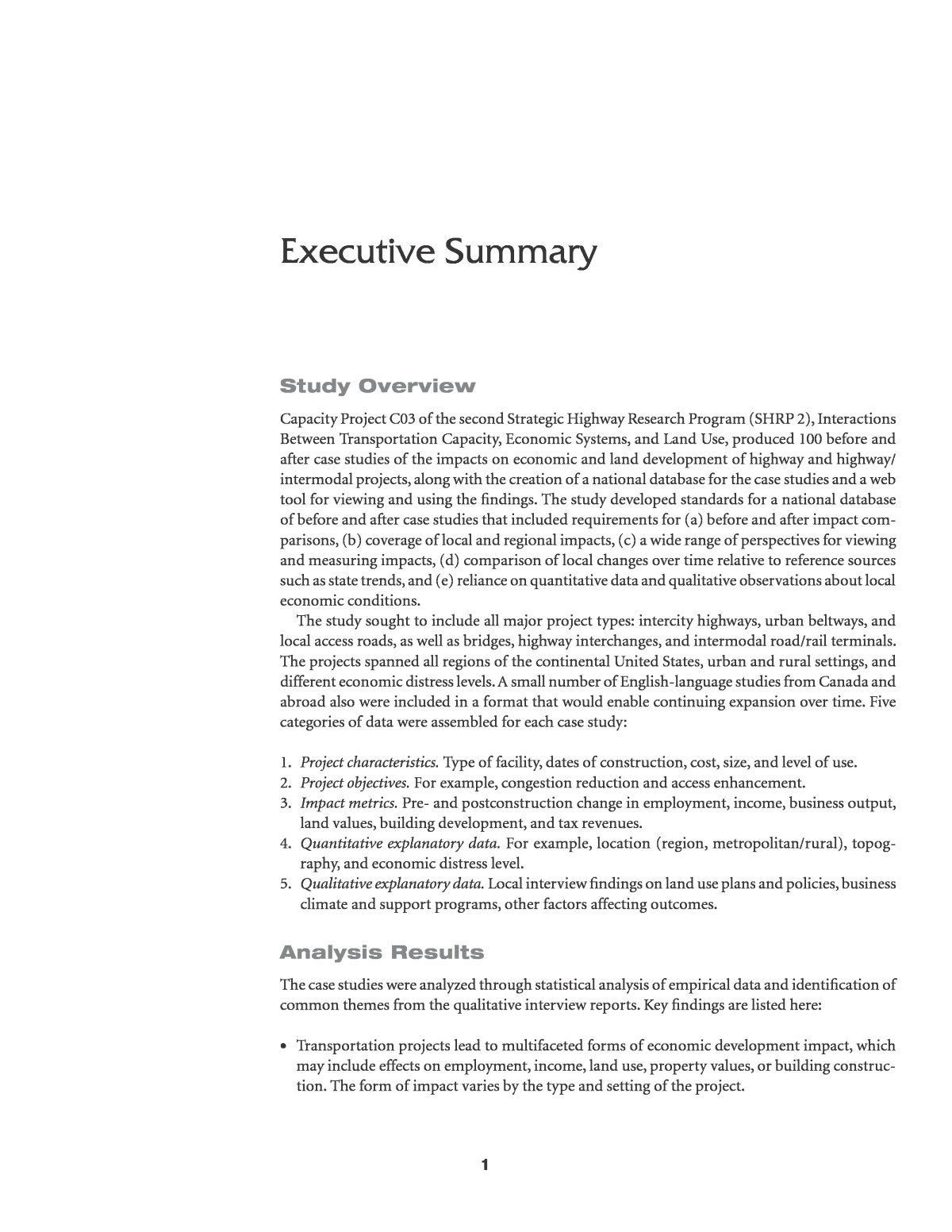 Executive Summary Interactions Between Transportation