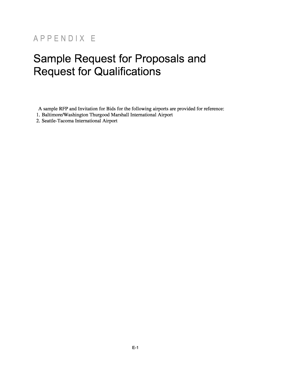 Appendix E Sample Request For Proposals And Request For