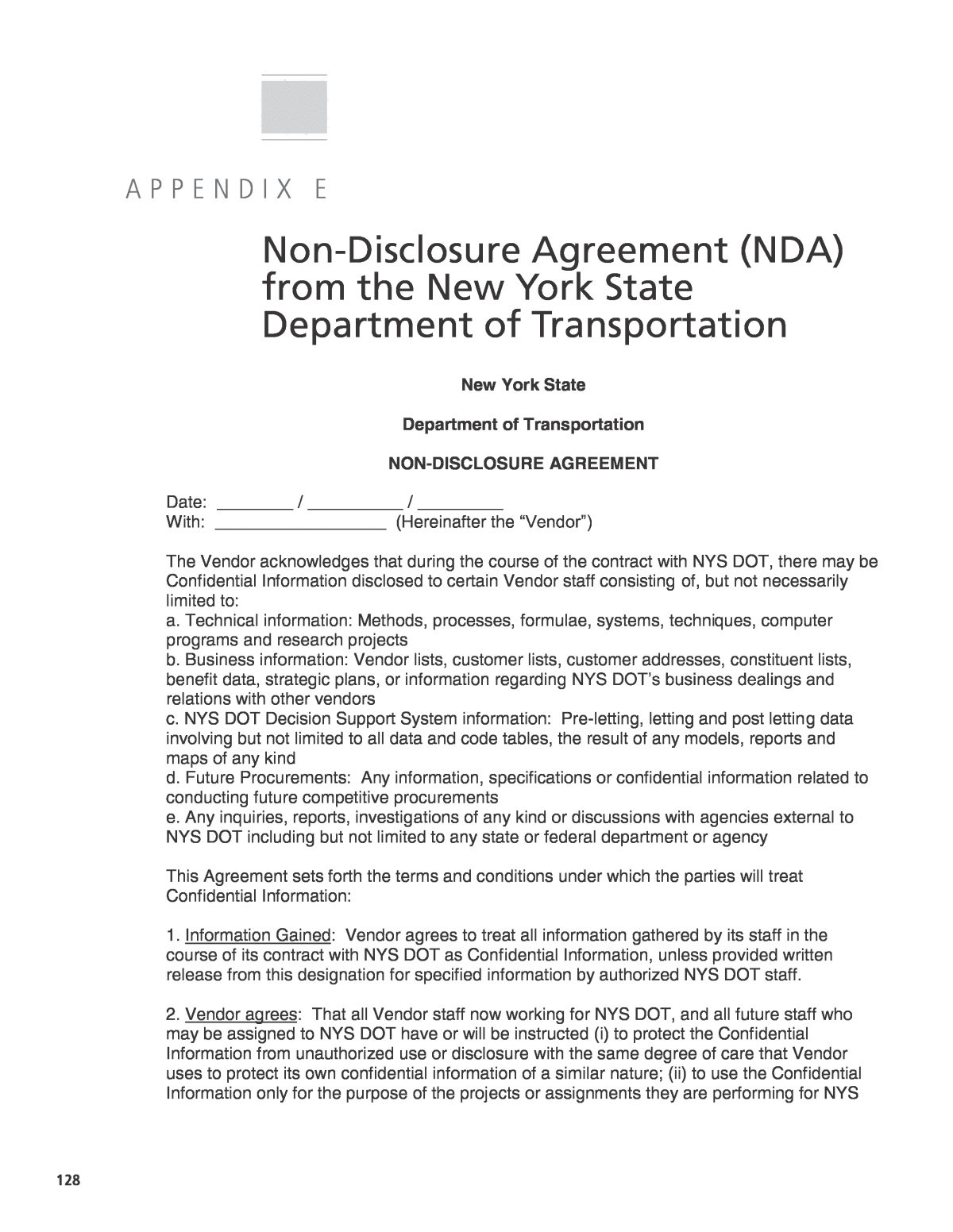Appendix E - Non-Disclosure Agreement (NDA) from the New 