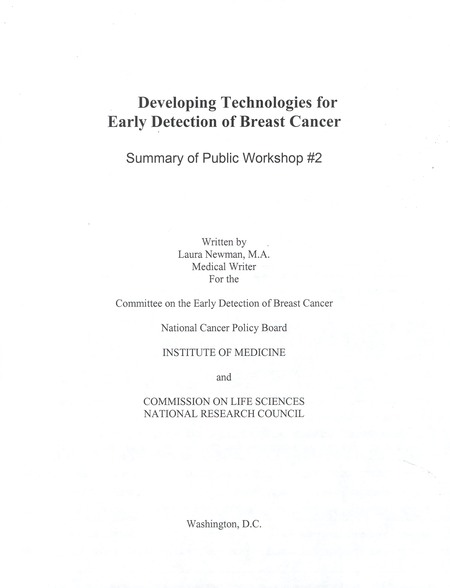 Developing Technologies for Early Detection of Breast Cancer: Summary of Public Workshop #2