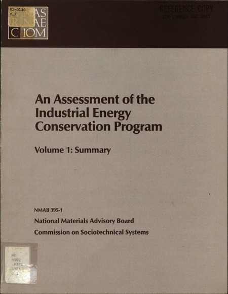 Cover:Assessment of the Industrial Energy Conservation Program: Final Summary Report