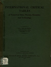 International Critical Tables of Numerical Data, Physics, Chemistry and Technology