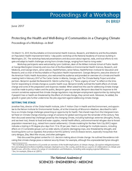 Protecting the Health and Well-Being of Communities in a Changing Climate: Proceedings of a Workshop—in Brief