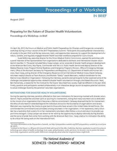 Preparing for the Future of Disaster Health Volunteerism: Proceedings of a Workshop—in Brief
