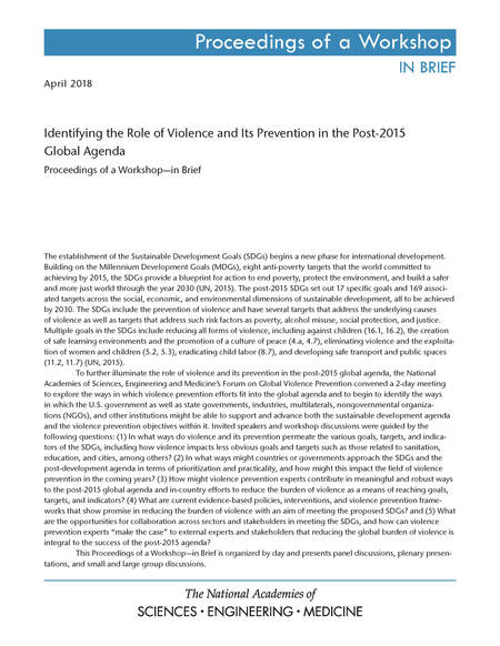 Cover:Identifying the Role of Violence and Its Prevention in the Post-2015 Global Agenda: Proceedings of a Workshop—in Brief