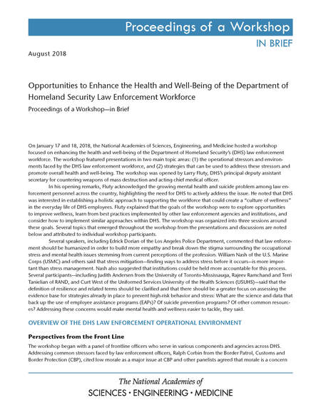 Cover:Opportunities to Enhance the Health and Well-Being of the Department of Homeland Security Law Enforcement Workforce: Proceedings of a Workshop—in Brief