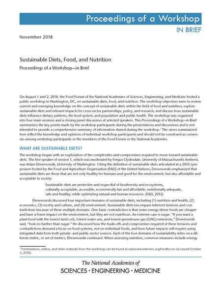 Sustainable Diets, Food, and Nutrition: Proceedings of a Workshop—in Brief