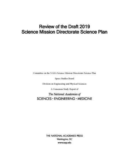 Cover:Review of the Draft 2019 Science Mission Directorate Science Plan
