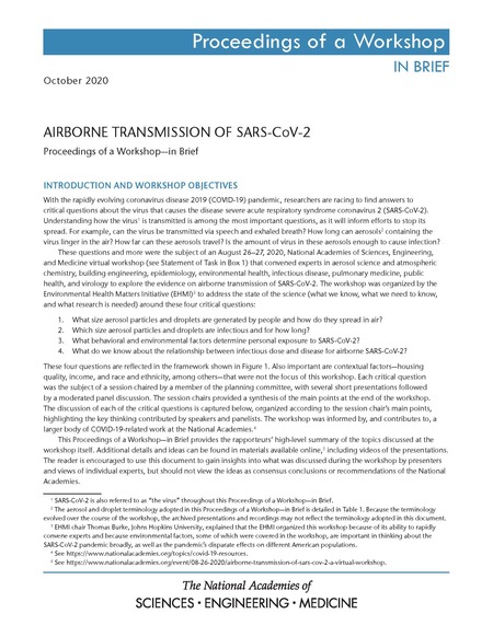 Airborne Transmission of SARS-CoV-2: Proceedings of a Workshop—in Brief