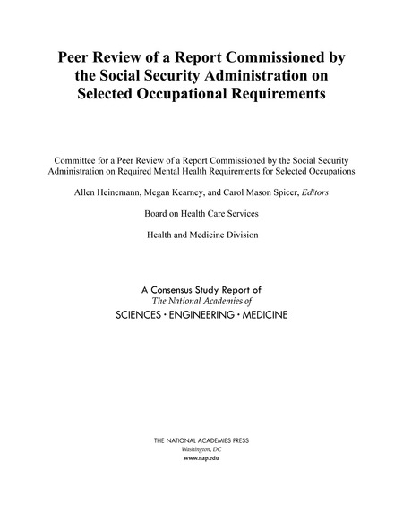 Cover:Peer Review of a Report Commissioned by the Social Security Administration on Selected Occupational Requirements