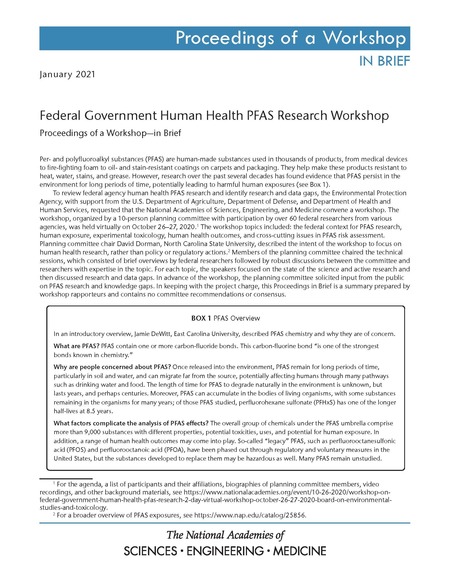 Federal Government Human Health PFAS Research Workshop: Proceedings of a Workshop–in Brief