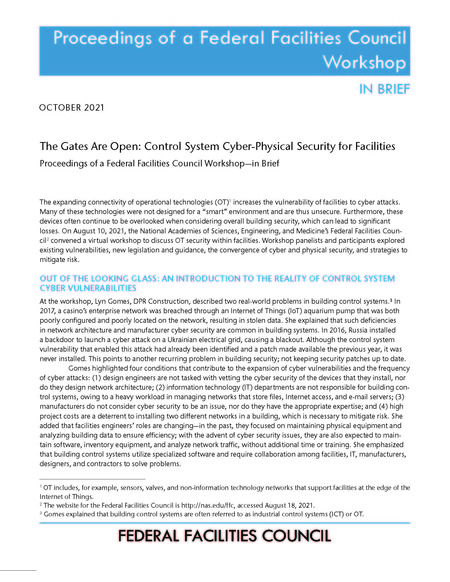 The Gates Are Open: Control System Cyber-Physical Security for Facilities: Proceedings of a Federal Facilities Council Workshop—in Brief