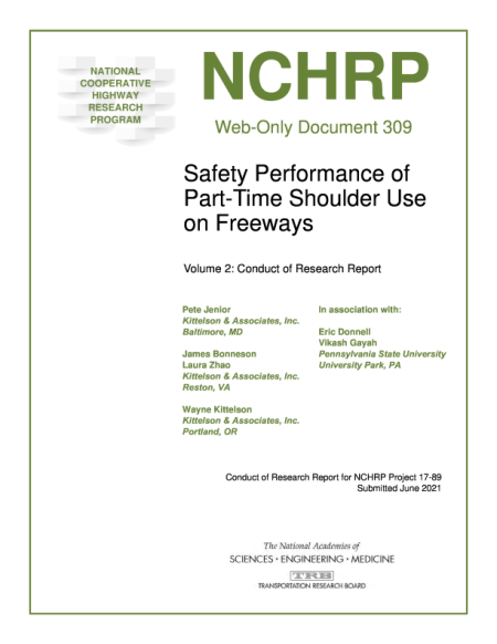 Cover:Safety Performance of Part-Time Shoulder Use on Freeways, Volume 2: Conduct of Research Report