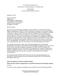Research and Technology Coordinating Committee Letter Report: September 6, 2016