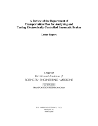 A Review of the Department of Transportation Plan for Analyzing and Testing Electronically Controlled Pneumatic Brakes