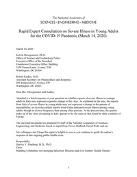 Rapid Expert Consultation on Severe Illness in Young Adults for the COVID-19 Pandemic (March 14, 2020)