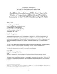 Rapid Expert Consultation on SARS-CoV-2 Survival in Relation to Temperature and Humidity and Potential for Seasonality for the COVID-19 Pandemic (April 7, 2020)