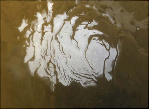 FIGURE 6.21 South polar cap of Mars, summer 2000. NASA Photo ID PIA02393. SOURCE: Courtesy of NASA/JPL/MSSS.