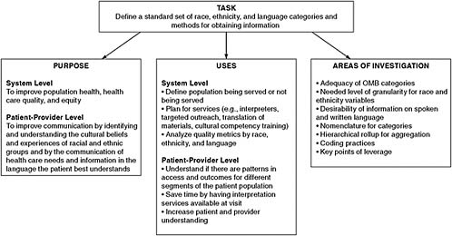 FIGURE 1-3 Overview of purposes and uses of race, ethnicity, and language data to guide subcommittee’s investigation of issues of categorization and collection.
