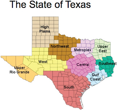 FIGURE 3-1 Texas health service regions, as presented by Sanchez.