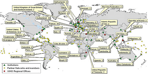 FIGURE 4-1 Global Outbreak and Alert Network (GOARN): Institutions and members of partner networks.