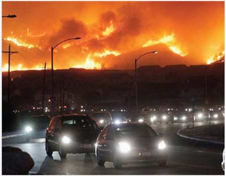 Residents evacuate due to wildfires in Southern California. SOURCE: Dan Steinberg, AP Photo.