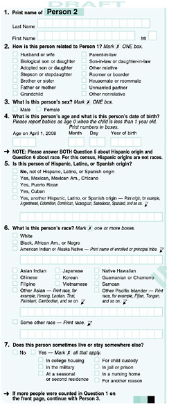 Figure 2-2 Person 2 panel, draft 2008 dress rehearsal questionnaire