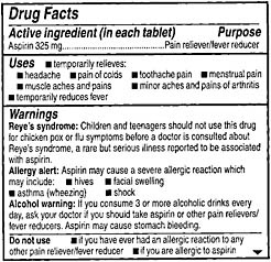 FIGURE 6-10 Scanned image (actual size) of medication information for an aspirin bottle. Print size is too small for older adults with presbyopia and those with visual impairments.