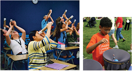 FIGURE 4.7 The interest of young girls and members of underrepresented minority groups in science can be cultivated through the public appeal of astronomy programs such as Sally Ride Science Festival Hands-on Workshops (left, experimentation with basic telescope concepts) and the Astronomical Society of the Pacific’s Project Astro (right, appreciating black hole physics). SOURCE: Left—Courtesy of Sally Ride Science 2010 and Toni di Martino. Right—Courtesy of the Astronomical Society of the Pacific.