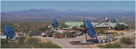 FIGURE 7.10 ACTA would be, like the pictured VERITAS (Very Energetic Radiation Imaging Telescope Array System), an array of Čerenkov telescopes used to detect very high energy (TeV) gamma rays emanating from astrophysical sources. The proposed ACTA telescope would be a larger-scale international version of this facility and similar ones located in Namibia and the Canary Islands that would increase the sensitivity by roughly an order of magnitude. SOURCE: Image courtesy of Steve Criswell, SAO.