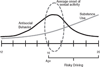 FIGURE 6-1 Developmental pattern of problem behavior across adolescence.