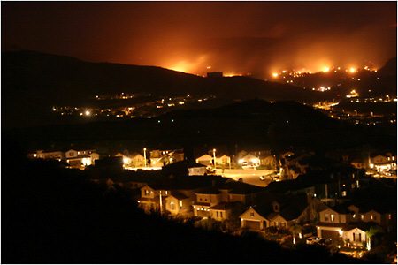 FIGURE 2-8 At least 1,500 homes were destroyed and more than 500,000 acres of land burned from Santa Barbara County to the U.S.-Mexico border during wildfires in October 2007.