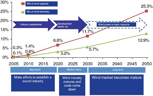 FIGURE 6-4 Wind technology roadmap for China. Source: CREDSRG, 2008.