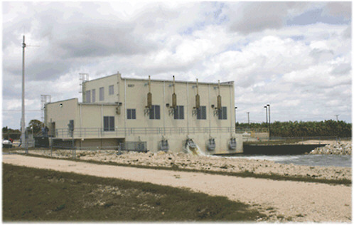FIGURE 3-10 The S-357 pump station, which began removing water from the 8.5-square-mile area on May 30, 2009.