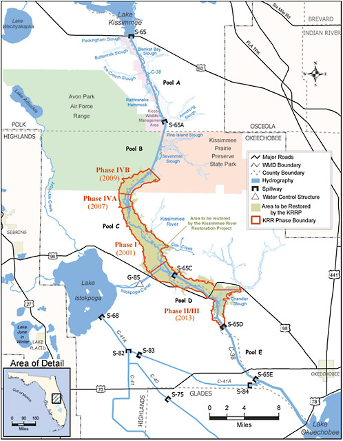 FIGURE 3-11 Phased construction zones in the Kissimmee River Restoration Project.