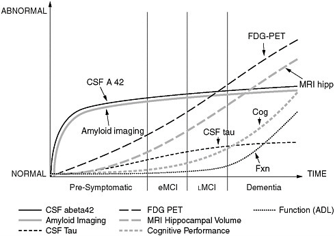 FIGURE 1 Known, dynamic parameters of Alzheimer’s disease that can be captured with advanced imaging techniques could be used for algorithmic modeling of the pathophysiology of the disease.