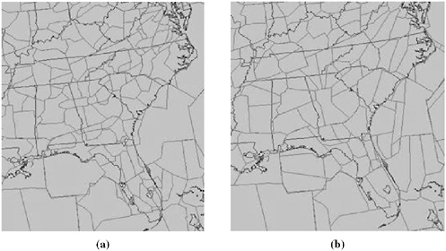 FIGURE 1-2 En route sectors over southeastern United States: (a) low altitude and (b) high altitude. (Note: Low sectors are surface to 23,000 feet. High sectors are 24,000 to 33,000 feet. Very high—sometimes called superhigh—sectors are 35,000 feet and higher.)
