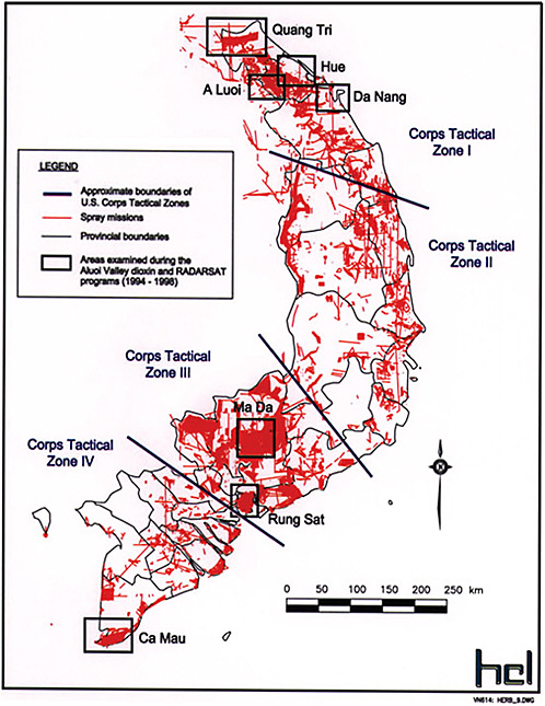 FIGURE 2-1 Aerial herbicide spraying missions in southern Vietnam, 1965–1971.