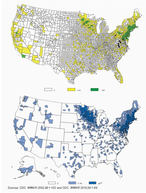 FIGURE A10-2 Lyme disease incidence by county in the U.S. in 1999.