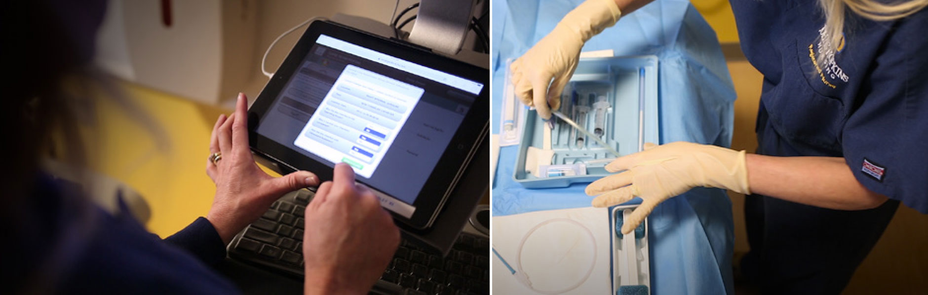 Checklist pilot program in the Johns Hopkins Hospital surgical ICU; a nurse unpacks a central
venous catheter kit.